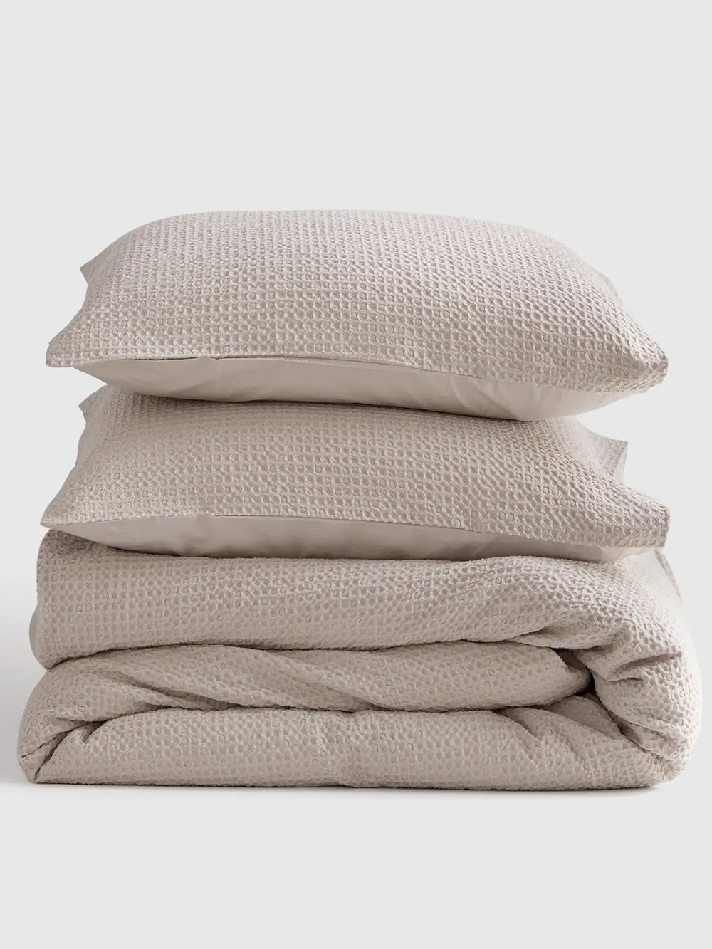 NEW Quince Organic Cotton Luxe Honeycomb Duvet Cover Set King California Sand